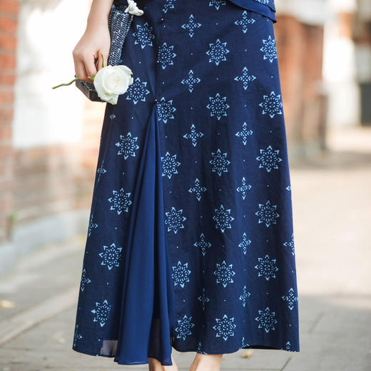 【林栖设计小店】【现货】府绸蓝印花布套装传统新中式2025夏季新品衬衣半身裙女1952079 商品图3