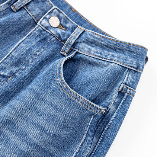 超软四面弹经典时尚水洗，休闲鱼骨线阔腿牛仔裤WLZD- 2501405 商品图2