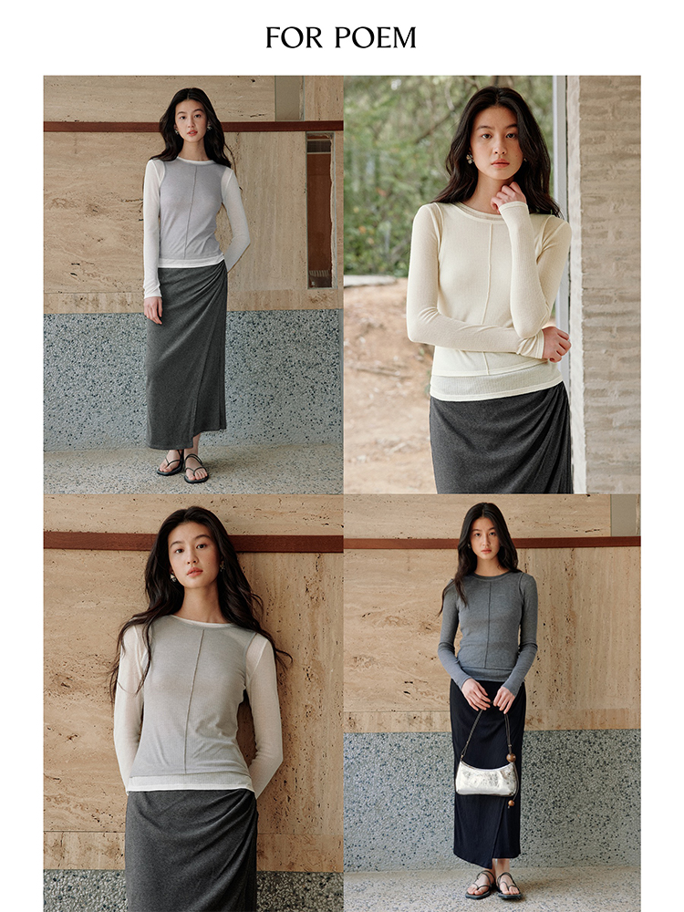 ForPoem 现货 25/SS原创设计修身显瘦假两件薄透T恤上衣