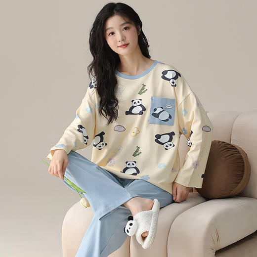 雀说 优雅新中式国风睡衣女春季长袖长裤家居服 商品图5