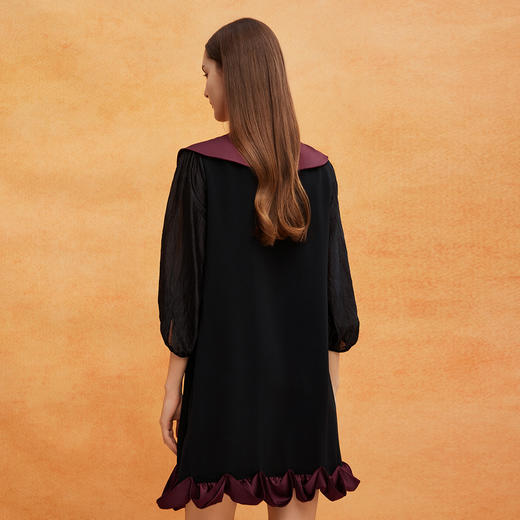 QE825斯尔丽2025春季新款花瓣领型浪漫圆润醋酸宽松高级奢华显高连衣裙 商品图1