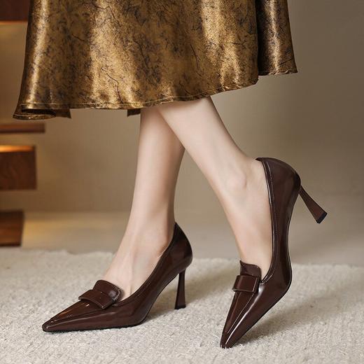 【预售5天】职场高跟鞋春秋真皮百搭单鞋细跟尖头深口工作鞋女黑色皮鞋HCYYHD&5810 商品图1