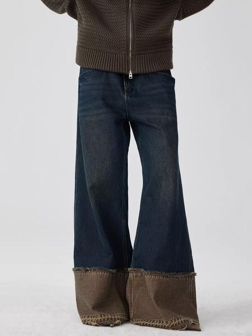 Simple Project/K243000/棕蓝纳米水洗脚口反拼毛边牛仔裤 商品图0