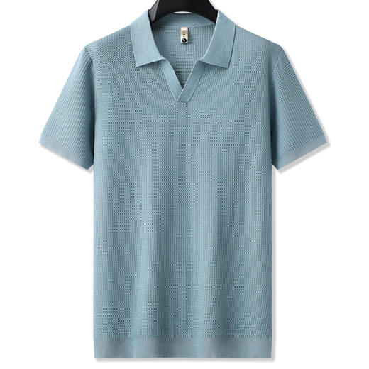 【桑蚕丝】【DG】大依优型大码针织衫V领短袖T恤半袖男大码含桑蚕丝剪刀领上衣夏季新款宽松T恤 商品图4