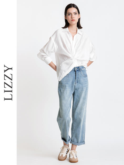 LIZZY春夏休闲时尚天丝V领扭结设计衬衫 商品图1