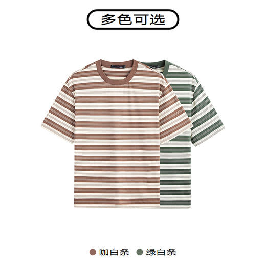 GXG夏季色织提花条纹宽松舒适圆领短袖t恤男 商品图2