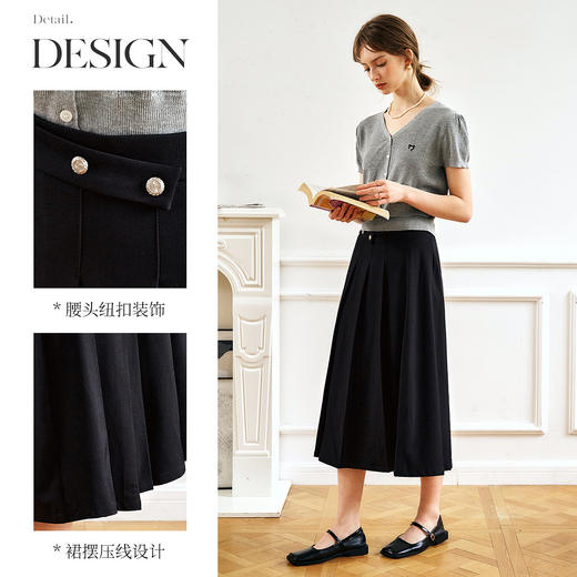 OLrain欧芮儿黑色百褶半身裙女春季2025年新款通勤简约高腰A字裙 商品图2