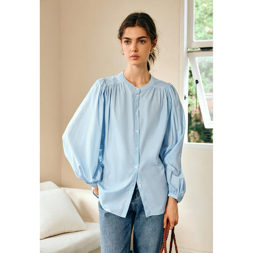 OLrain欧芮儿法式长袖衬衫女春季2025新款别致复古灯笼袖宽松衬衣 商品图4