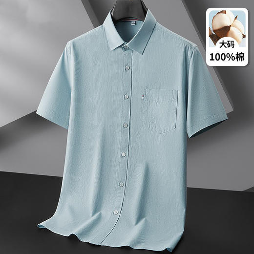 【100%棉】【DKP】大依优型大码条纹短袖衬衫男加肥加大码上衣胖子休闲棉半袖衬衣夏季薄款 商品图5