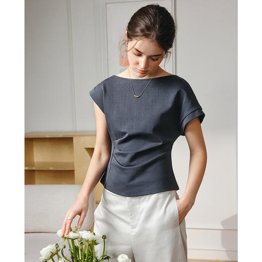 OLrain欧芮儿灰色设计感不对衬T恤女春季2025年新款时尚休闲上衣 商品图1