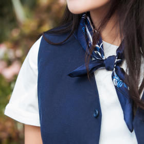 【林栖设计小店】桑蚕丝丝巾多色复古印花优雅百搭气质2025春夏新品配饰女方巾2952136-荷叶边2952136B