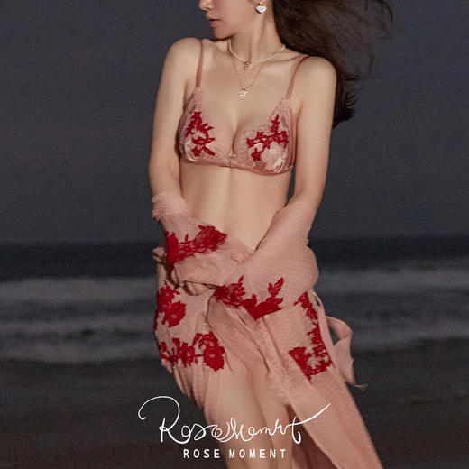 多色蕾丝三角杯真丝文胸T裤套装 T221020 商品图0