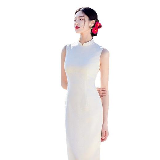 纯白色国风少女款长款无袖旗袍GX375029 商品图4