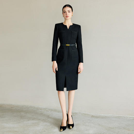 IWY/时尚黑色职业西装连衣裙女气质编织肌理感西服裙子正式场合工作服Q1290 商品图0