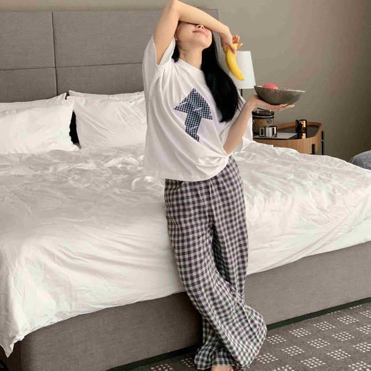 顺丰包邮洛诗琳12601夏季新款简约印花休闲宽松落肩T恤女10305 商品图3