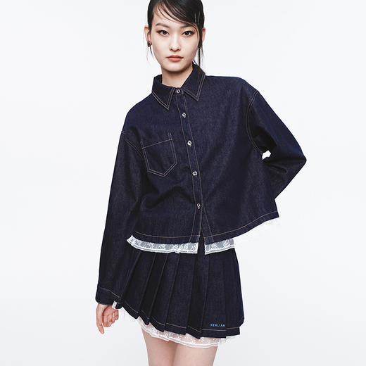 HERLIAN 2025年春季新品蕾丝拼接下摆原色牛仔外套 商品图3