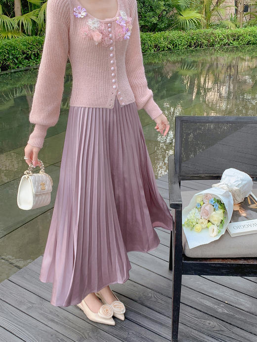 张心子【摇曳鱼尾】高腰弹力酸缎面百褶裙半身裙 U2502042 商品图4