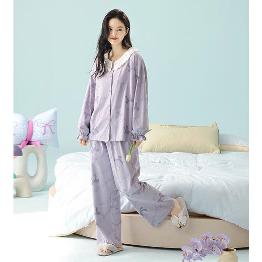 【抗菌新疆棉】自然醒「霓虹甜心」睡衣女士春秋季纯棉长袖开衫套装韩版甜美少女休闲宽松家居服JLM 商品图8