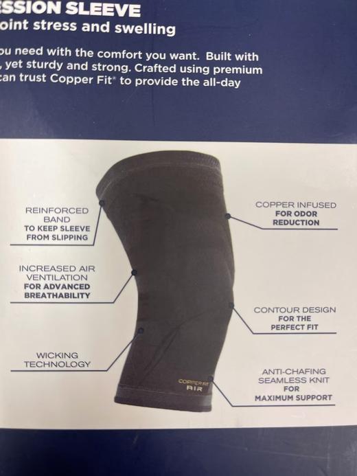 到手价159元 L/XL码 Copper Fit Elite 空气压缩护膝 男女通用舒适运动护膝2件装  美国代购，无中文标签，介意慎拍 商品图6