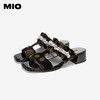 MIO米奥拖鞋女夏季新款珍珠外穿粗跟复古丝绒木耳边方头凉鞋M253141632 商品缩略图2