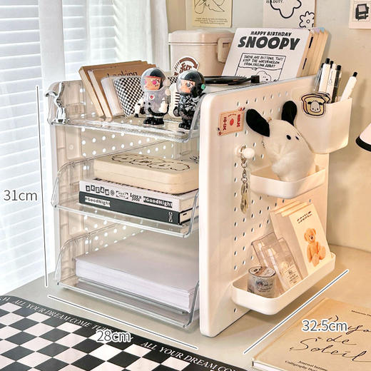 【多功能大容量！洞洞板文件架】桌面收纳架女生工位改造神器文具A4纸办公桌文件多层置物架。ry 商品图4