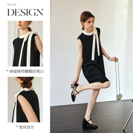 欧芮儿2025夏季新款气质拼接绑带蝴蝶结设计法式宽松无袖连衣裙女 商品图2