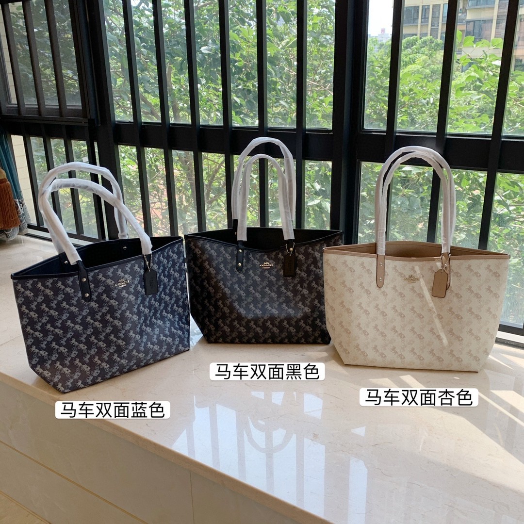 寇家小马车双面时尚女士单肩手提tote包包通勤便携百搭大容量托特包购物袋