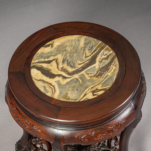 清 红木镶云石三弯腿五足活面圆台 商品图1