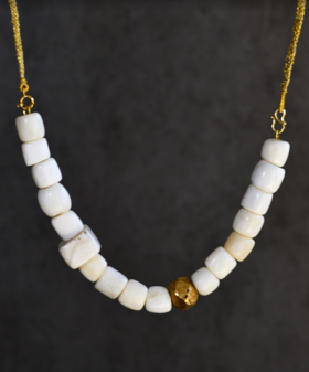 老砗磲桶珠朱砂包金项链