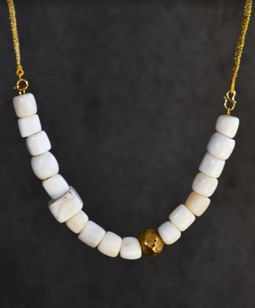 老砗磲桶珠朱砂包金项链 商品图0