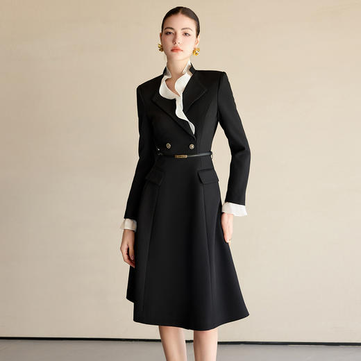 IWY/黑色连衣裙女高级感荷叶边领口西服裙气质职业装时尚通勤风女装Q1277 商品图3