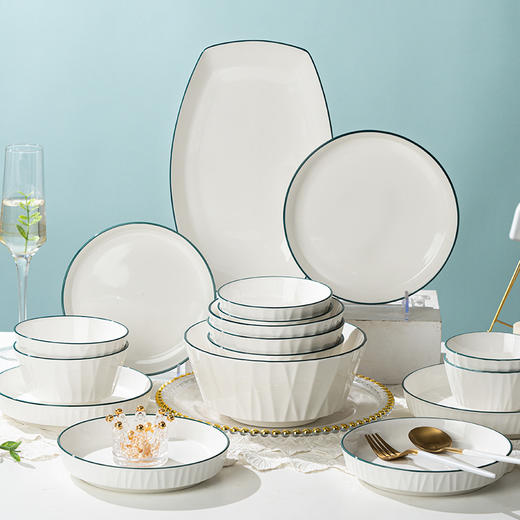 乐享陶瓷北欧蓝线琉璃餐具23件套 商品图0