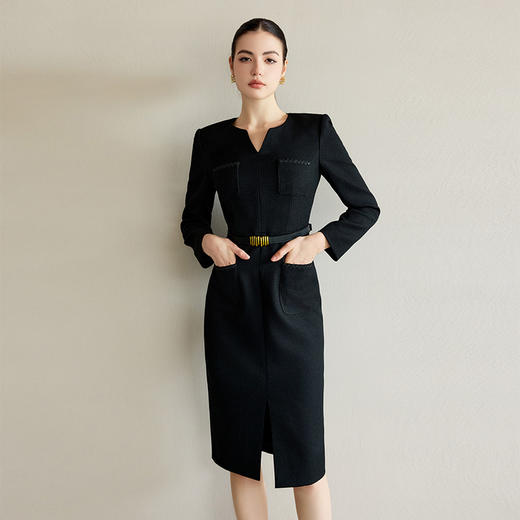 IWY/时尚黑色职业西装连衣裙女气质编织肌理感西服裙子正式场合工作服Q1290 商品图3