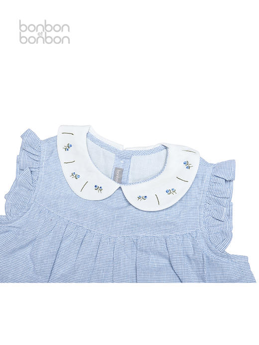 刺绣蓝色细格连衣裙 商品图3