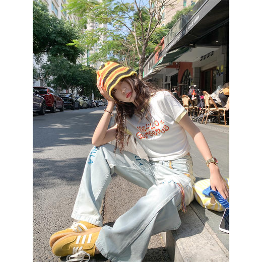 <曾小咸推荐>美式街头字母刺绣阔腿牛仔裤 商品图2