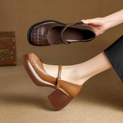 【预售5天】上脚舒适轻底Q弹牛皮圆头厚底一字带玛丽珍鞋MLD&AM919 商品图1