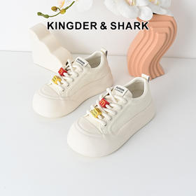 经典鲨2025年春季新款纯色厚底系带休闲平底小白鞋面包鞋女KW142-517031