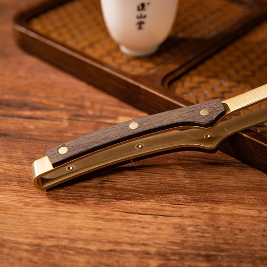 正山堂 茶夹 黑胡桃木黄铜复古 防滑防烫便捷高端泡茶工具镊子茶具 商品图3