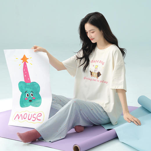 【抗菌新疆棉】自然醒「糖水日记」纯棉可爱睡衣女春秋款夏季短袖长裤家居服套装夏天夏款JLM 商品图7