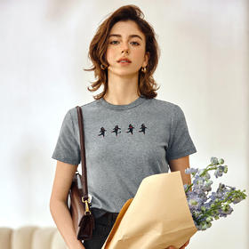 OLrain欧芮儿2025新款夏季猫咪趣味绣花正肩简约短袖T恤女上衣