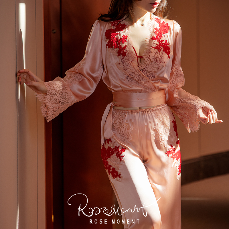 法式风情短上衣长裤真丝套装 T221018