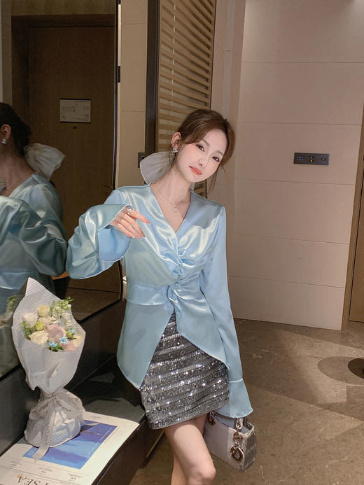 张心子【璀璨生辉】春夏高腰百搭通勤亮片半身裙 U2502053 商品图7