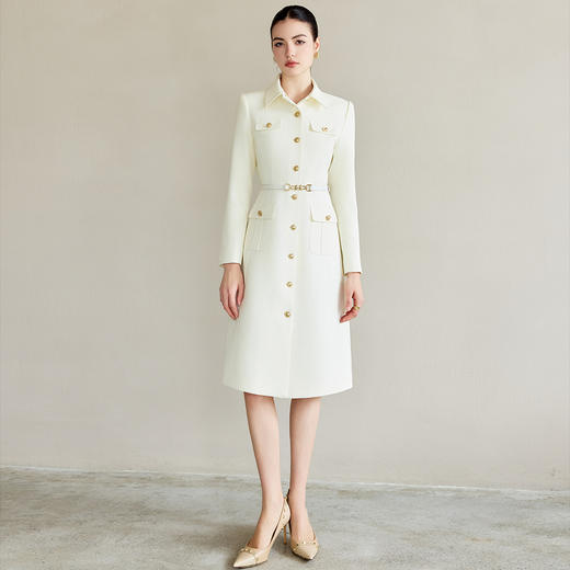 IWY/米白色肌理感连衣裙气质名媛高端女神范西装裙中长款秋季裙子Q1280 商品图0