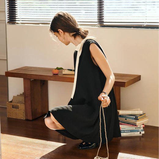 欧芮儿2025夏季新款气质拼接绑带蝴蝶结设计法式宽松无袖连衣裙女 商品图1