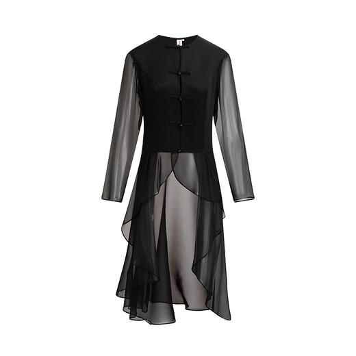 【林栖设计小店】桑蚕丝混纺衬衣拼真丝飞片新中式修身2025春夏新品上衣女1952027 商品图4