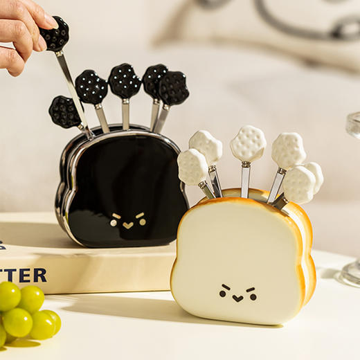 摩登主妇水果叉子收纳罐不锈钢水果签轻奢高级感可爱儿童甜品叉子 商品图0