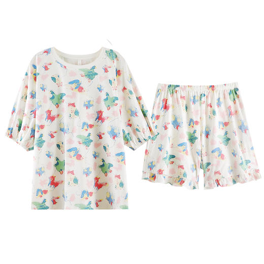 【抗菌新疆棉】自然醒「香甜精灵」睡衣女夏季7A抗菌超柔软凉爽短袖短裤圆领女纯棉家居服JLM 商品图9