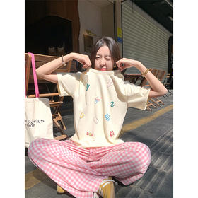 <曾小咸推荐>百搭浅黄色字母印花宽松显瘦短袖T恤