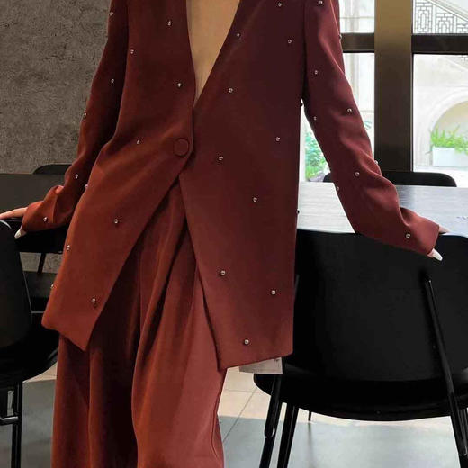 顺丰包邮洛诗琳12137春季设计感金属撞钉阔版醋酸西装外套0360 商品图2