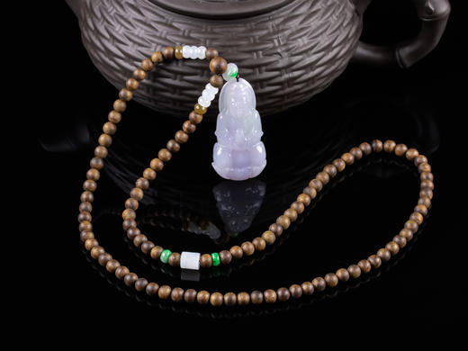 XY0091原创DIY沉香翡翠珠链+紫罗兰翡翠观音挂件 商品图0